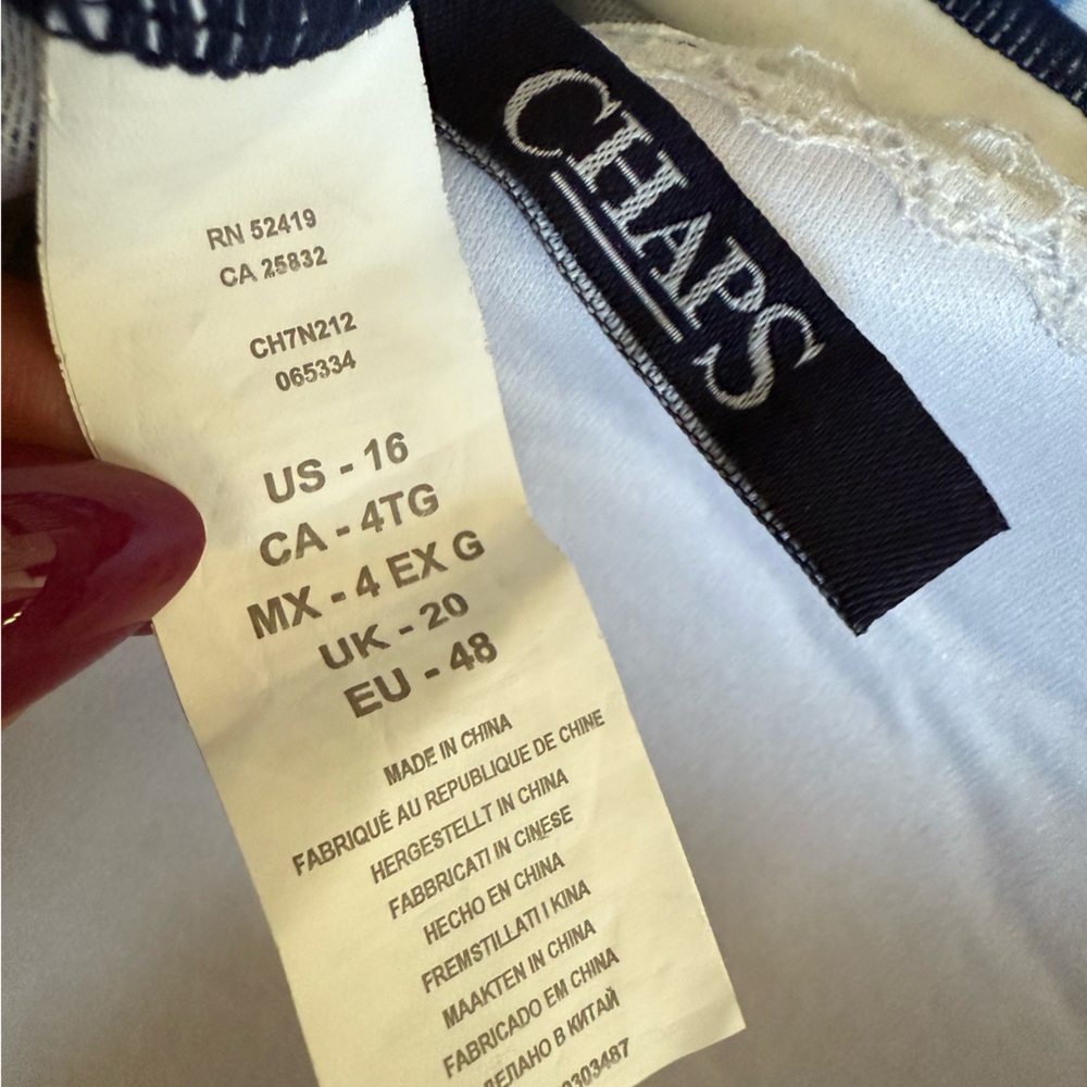 Chaps Skirted Pin Up One Piece Swimsuit Size 16 XL Zebra Print Blue White - Picture 13 of 16